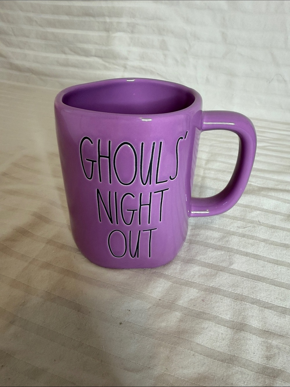 Rae Dunn Purple Ceramic Mug with Black Lettering - "Ghouls' Night Out"